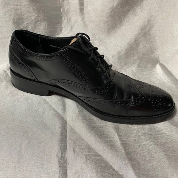 Cole Haan Grand OS Black Leather Wingtip Mens 9.5 Dress Shoes - Picture 4 of 10